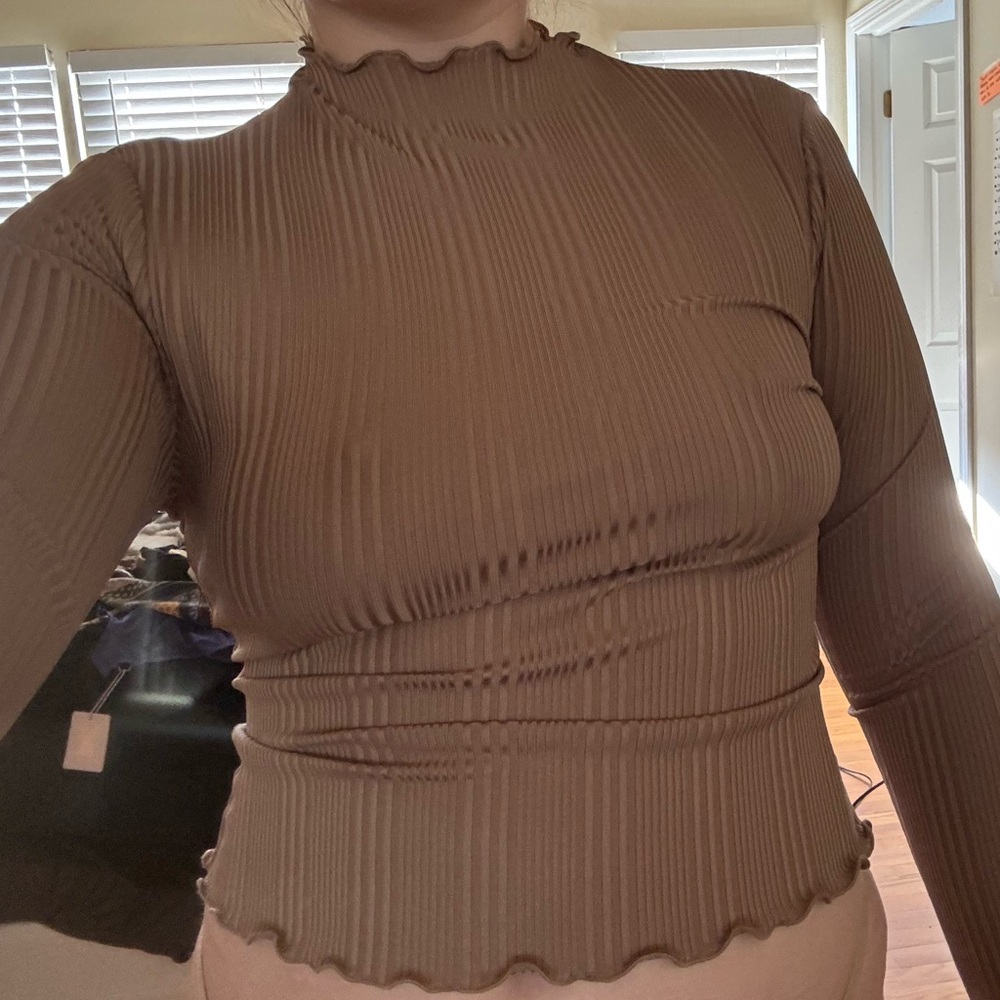ASOS high neck top in taupe